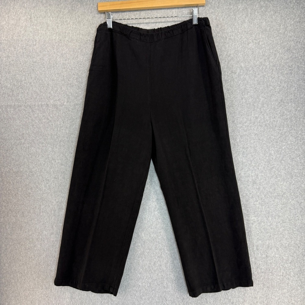 Gerties Womens Medium Black Elastic Waist Wide Leg Pants Tencel Linen Casual